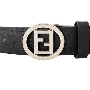 Fendi black leather silver FF buckle size 31 belt vintage
